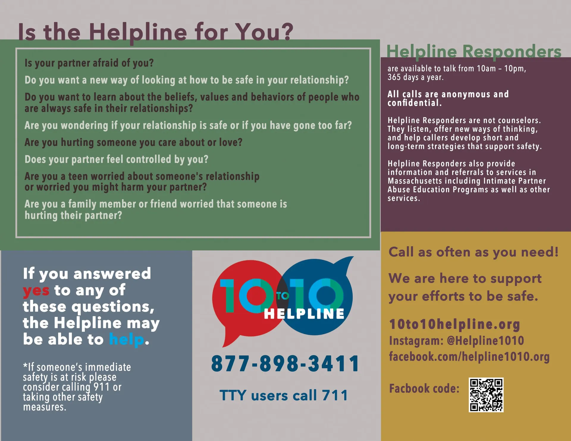 10 to 10 Helpline Brochure - Back