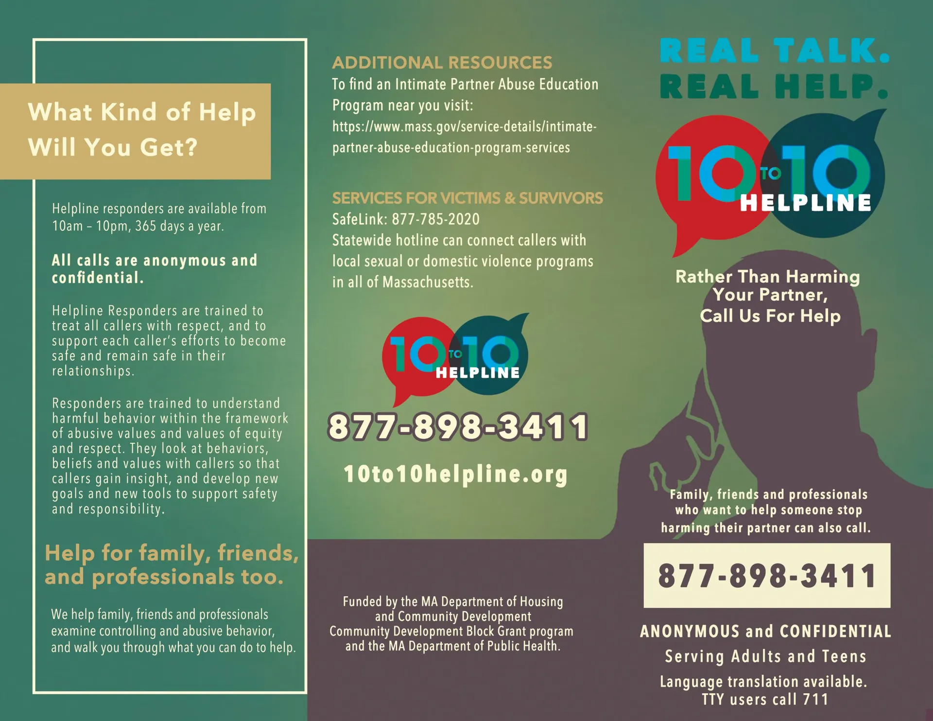 10 to 10 Helpline Brochure - Front